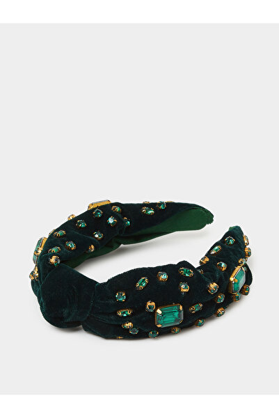 Styli Emerald Green Velvet Gemstone Embellished Headband