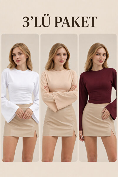 COMBİNE MİCHAİL Women's Casual 3-Piece Crop Blouse