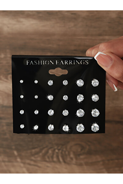 Take Two By Styli White Zirconia Stud Earrings Set - 12 Pairs