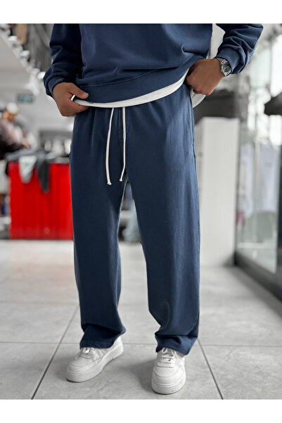 BYBASICMAN Navy Blue Washed Pipe Leg Sweatpants Tw-7089