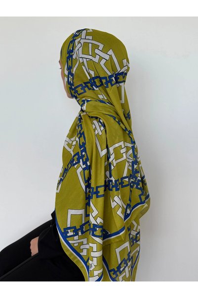 Hepsi Moda Square Chain Pattern Soft Shawl - Oil Green