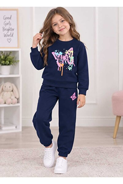 KELEBEK BASKILI KIZ EŞOFMAN TAKIM 3*12 YAŞ A++