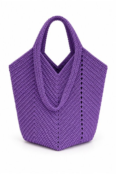 Elephant شنطة كروشيه يدوية لوتس لون بنفسجي بمقبض مدمج - Lotus Crochet Bag Purple