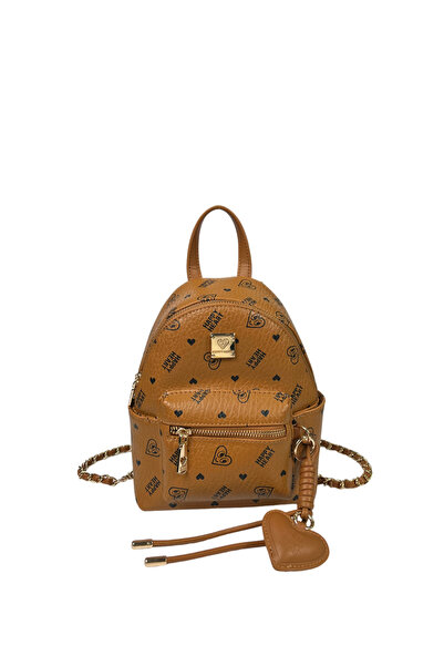 Take Two By Styli Printed Backpack With Zip And Heart Charm