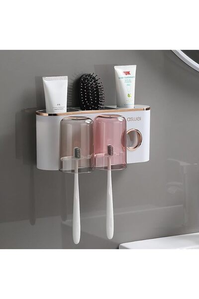 Yelajoy Toothbrush Holders Bathroom Decor with Toothpaste Dispenser, 2 Cups T...