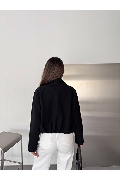Ekim Store Düz Fermuarlı Bomber Crop Trenç Ceket
