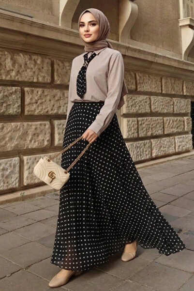Neva Style Μαύρο κοστούμι με πουά πουκάμισο και φούστα 1386S