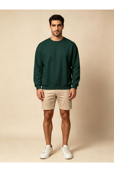 Take Two By Styli Forest Green Plain Pullover Sweatshirt