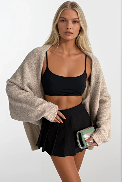 Black Fashion Yün Karışımlı Balon Kol Bej Triko Kazak