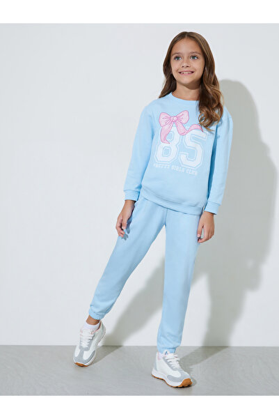 Styli Girls Blue Graphic Print Long Sleeves Sweatshirt And Cuffed Hem Joggers...