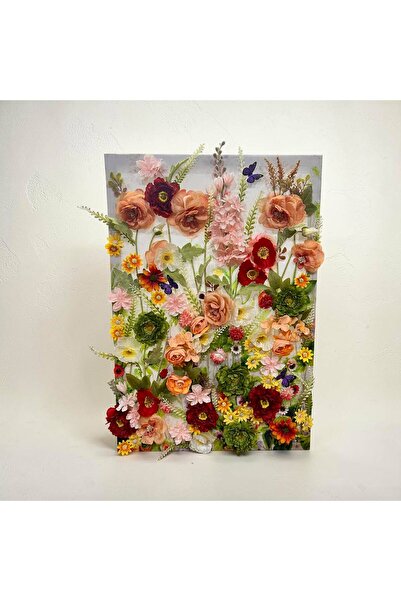 Özel Tasarım 3D Kabartmalı Çok Renkli Çiçekli Dekoratif Tablo Duvar Dekorasyonu 57x57 cm
