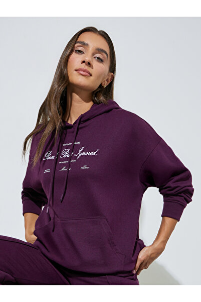 Styli Purple Embroidered Long Sleeves Oversized Hoodie