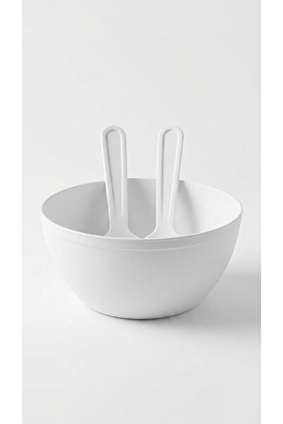 Generic Large Salad Bowl with Serving Utensils, Plastic, Round, Modern Contem...