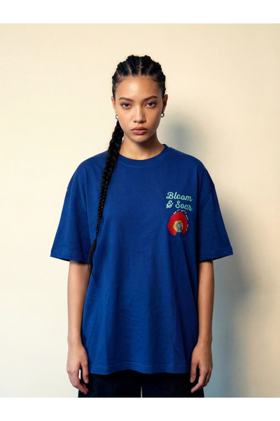 REPRISE By Styli Blue Graphic Print Short Sleeves oversized T-Shirt