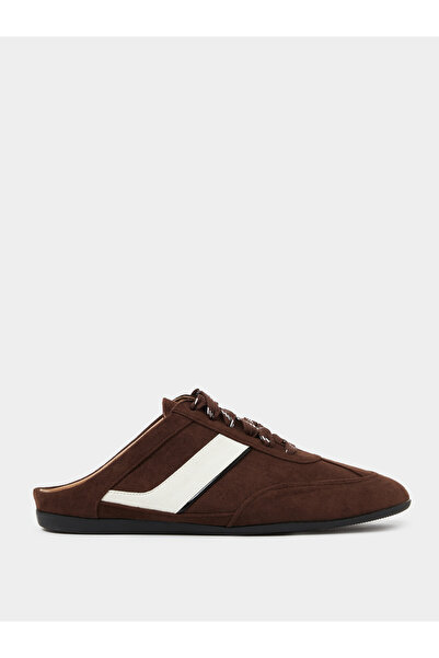 Styli Brown Open Back Sneakers With White Stripe