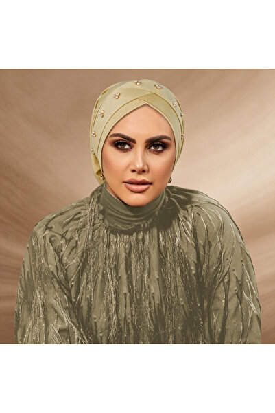 Take Two By Styli حجاب توربان بني اللون مزين باللؤلؤ
