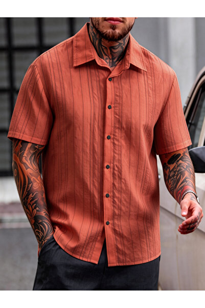 Take Two By Styli Men Pinstriped Short Sleeve Shirt