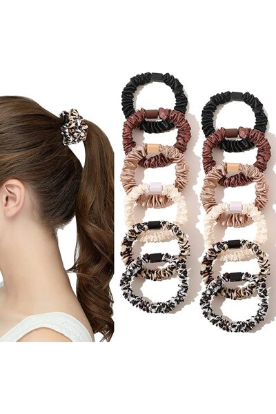 Ivyu Ivew Black Satin Silk Hair Scrunchies for Women - Small Scrunchies for W...