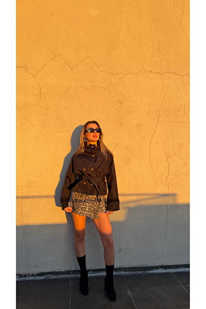BELİS WEAR Women's Stand Collar Back Windbreaker Detailed Belted Short Trench...