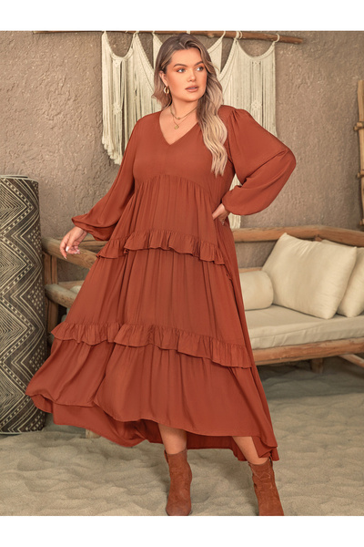 Take Two By Styli Brown Plus Size A-Line Maxi Dress