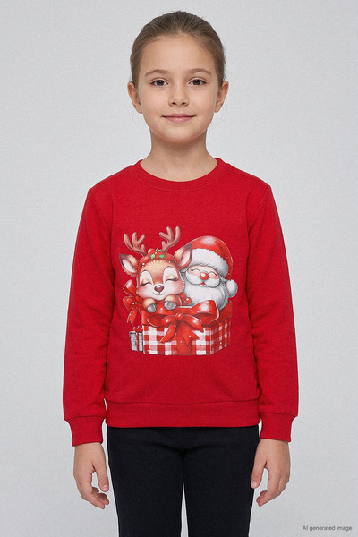 kinderos سويت شيرت للأطفال مطبوع عليه غزال وبابا نويل - 26K 30858