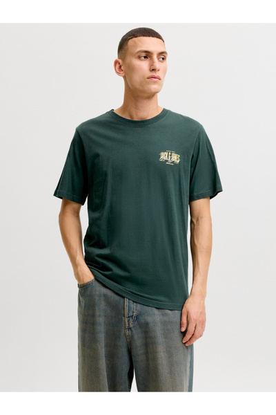 Jack & Jones Dark Green Jjaero Logo Print Crew Neck T-Shirt