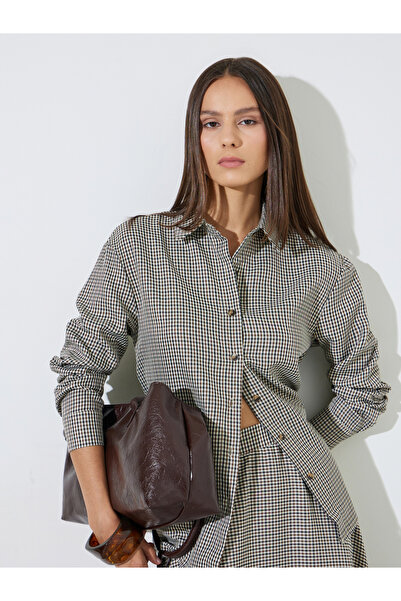 Styli Brown Mini Checked Long Sleeves Regular Fit Shirt
