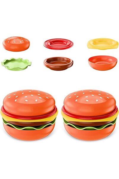 KASTWAVE 2-Pack Burger-Shaped Plastic Condiment Dishes, Hamburger Plate Set, ...