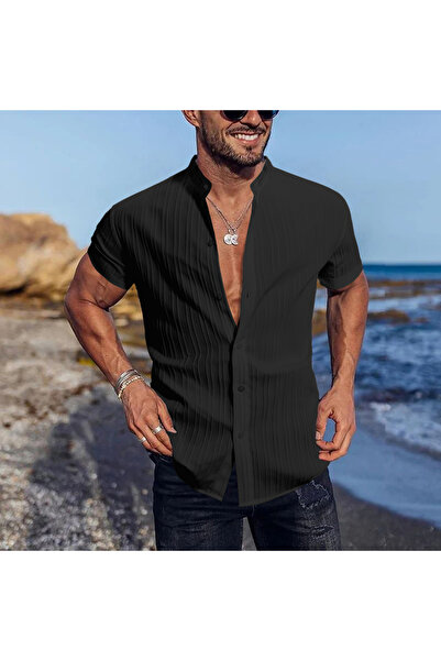 Take Two By Styli Men Textured Stand Collar Casual Shirt