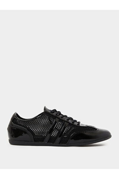 Styli Black Patent Mesh Lace-Up Sneakers