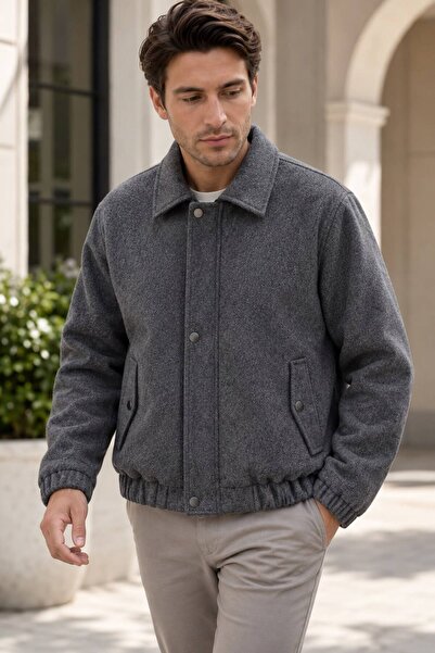 Mero Life Men's Basic Comfortable Cut Waist Elastic Cashmere Coat