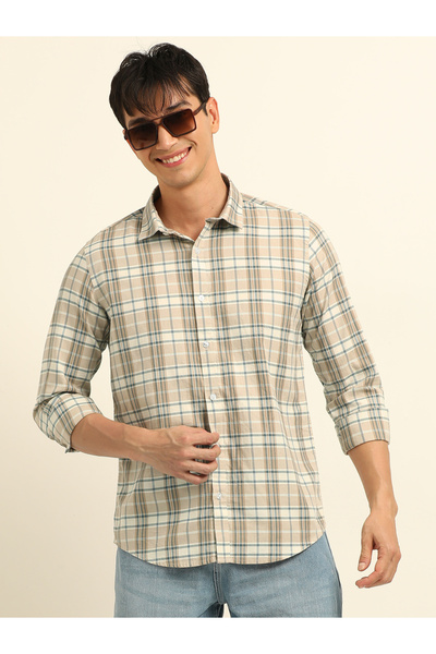 Bushirt By Styli قميص كاجوال بياقة مطرزة بلون كريمي