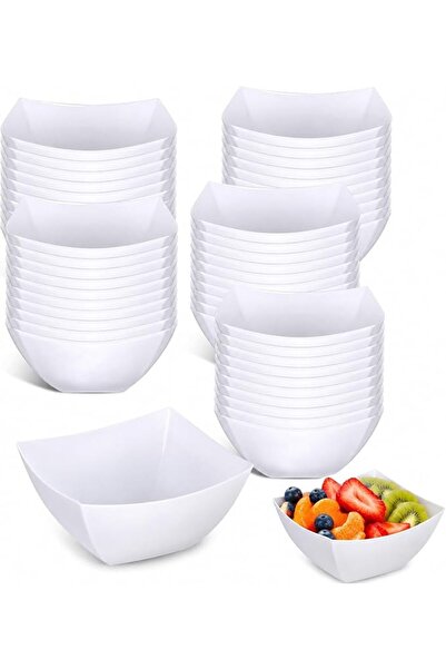 TERRIFI Square Plastic Serving Bowls for Snacks and Salads, Disposable Food C...