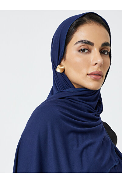 Take Two By Styli Navy Blue Solid And Lace Hijab