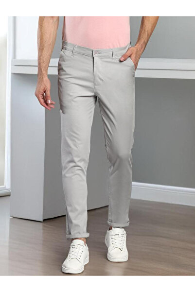Dennis Lingo By Styli Men Light Grey Tapered Fit Cotton Chino