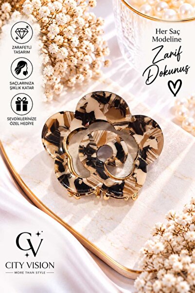 cityvision Camellia Flower Model Brown Gradient Color Metal Hairpin - Medium ...