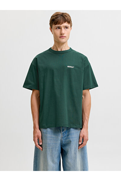 Jack & Jones Green Backprintet Crew Neck Short Sleeves T-Shirt