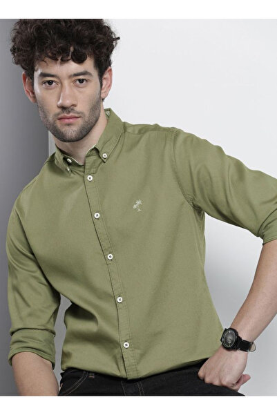 The Indian Garage Co By Styli Men Slim Fit Placement Embroidery Cutaway Colla...