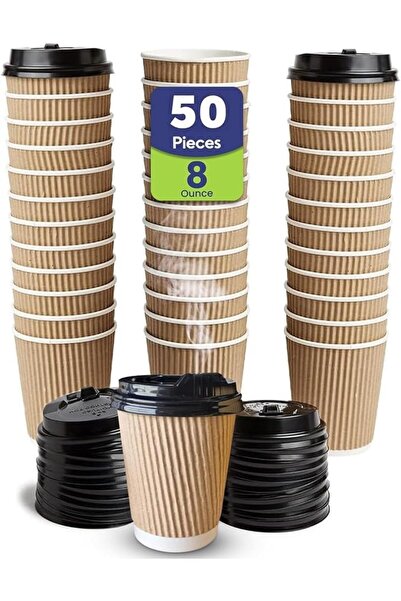 Generic 50 Pack 8oz Insulated Ripple Wall Paper Coffee Cups with Lids, Dispos...