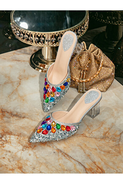 Take Two By Styli Silver Rhinestone Pointed Toe High Heel Sandals