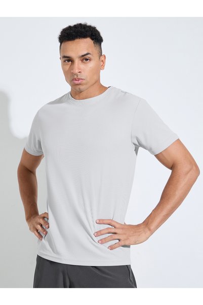 Styli White Solid Round Neck Short Sleeves Regular Fit Active T-Shirt