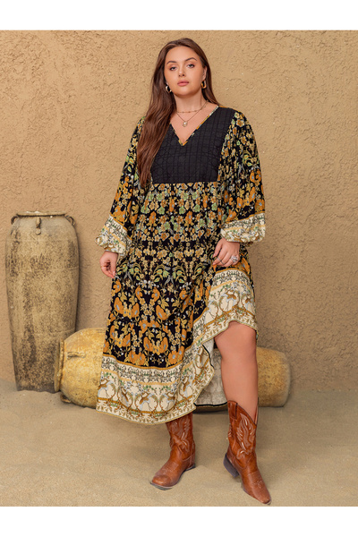 Take Two By Styli Plus Size Multi-Color Floral Maxi A-Line Dress