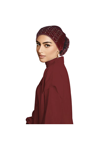 Take Two By Styli حجاب توربان مخملي بلون النبيذ مع زخارف