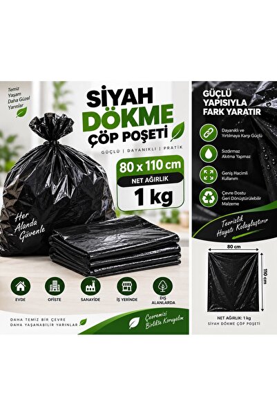 Dökme Siyah Çöp Poşeti (80x110) Kalın Büyük Boy 1 kg