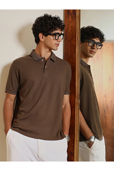 Campus Sutra By Styli Men Chocolate Brown Textured-Knit Polo