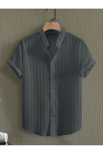 Take Two By Styli Men Textured Stand Collar Casual Shirt