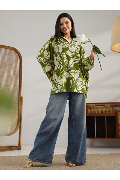 Libas By Styli Green Printed Cotton A-Line Kurti