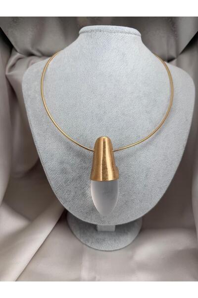 ZS Aksesuar Women's Gold White Drop Pendant Necklace – Modern Design Elegant ...
