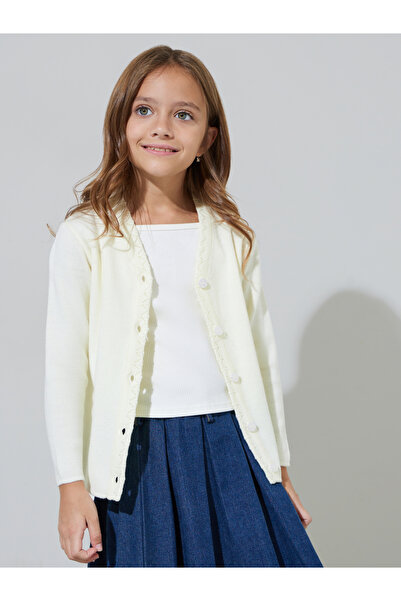 Styli Girls Off White Solid Button-Front Cardigan