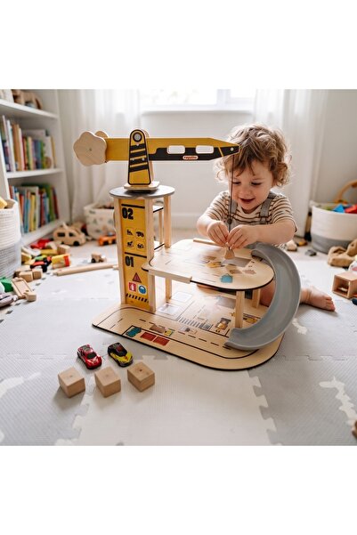 Toysilla Ahşap Vinçli Otopark ve Şantiye Oyun Seti T3038